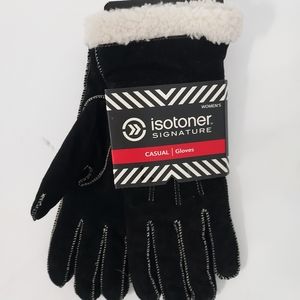 New Black Suede Isotoner Fleece Li Ed Gloves